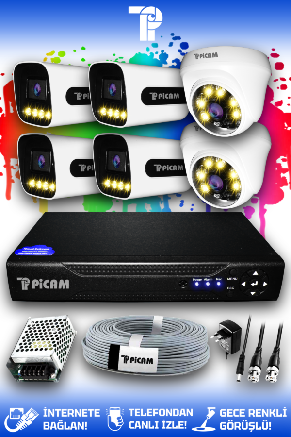 6 Kameralı Zebra 2 İç Kamera Set HDD'siz Full HD Renkli Gece Görüşlü Güvenlik Kamerası Sistemi