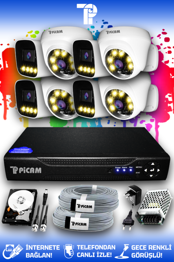 8 Kameralı Zebra 4 İç Kamera Set 2 TB HDD Full HD Renkli Gece Görüşlü Güvenlik Kamerası Sistemi