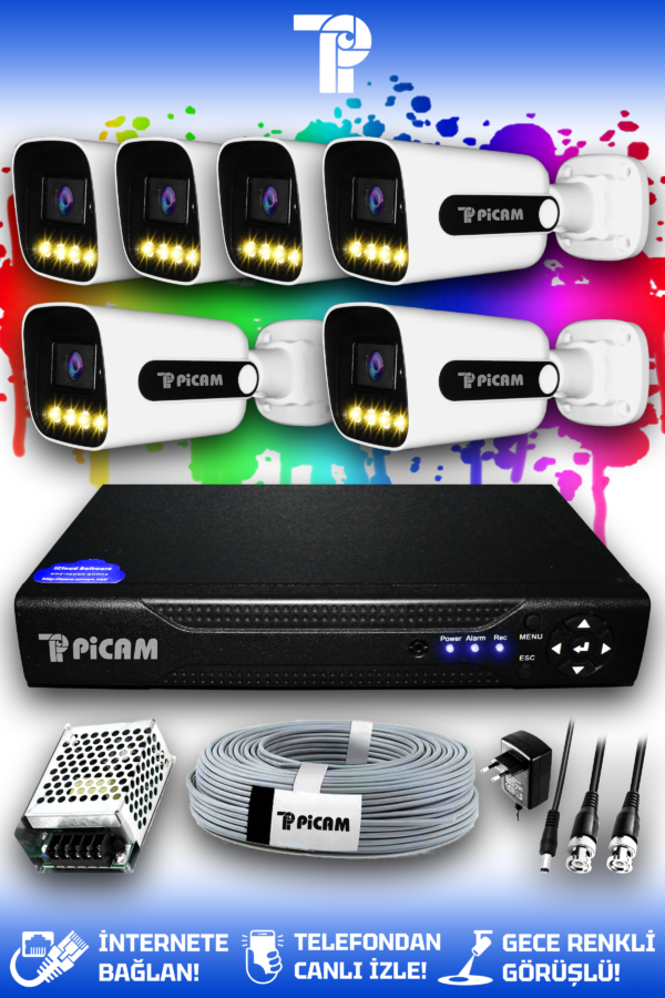 6 Kameralı Zebra 6 Dış Kamera Set HDD'siz Full HD Renkli Gece Görüşlü Güvenlik Kamerası Sistemi