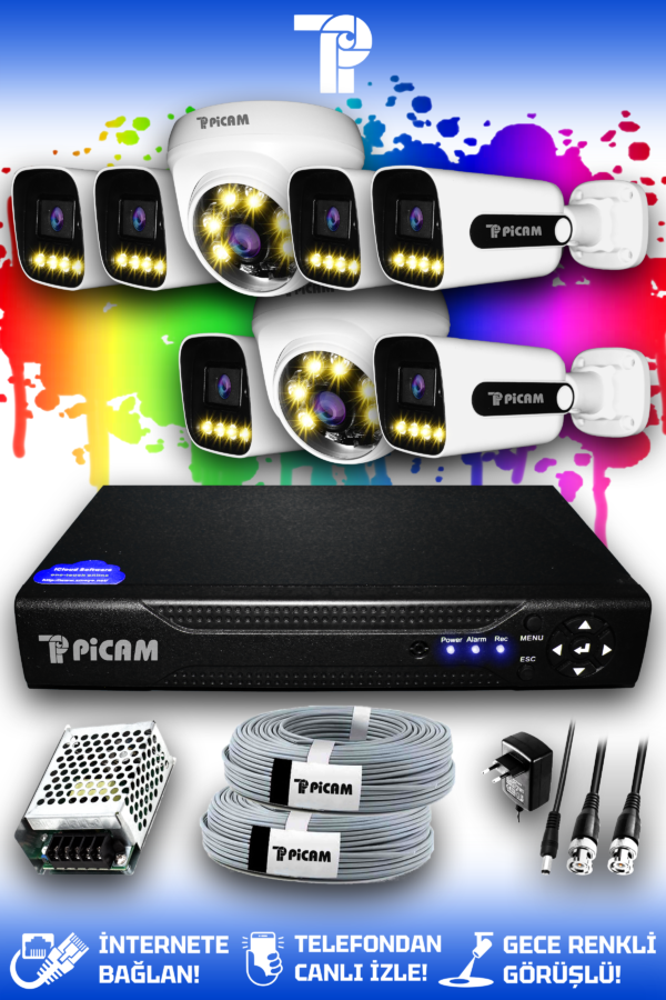 8 Kameralı Zebra 2 İç Kamera Set HDD'siz Full HD Renkli Gece Görüşlü Güvenlik Kamerası Sistemi