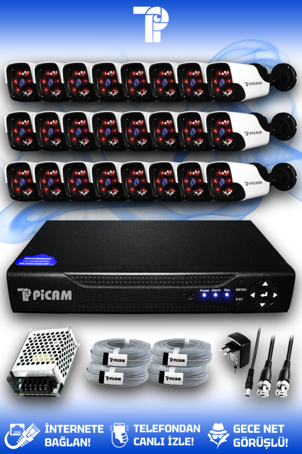 24 Kameralı Panda 24 Dış Kamera Set HDD'siz Full HD Gece Görüşlü Güvenlik Kamerası Sistemi