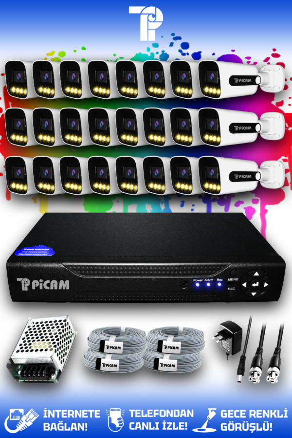24 Kameralı Zebra 24 Dış Kamera Set HDD'siz Full HD Renkli Gece Görüşlü Güvenlik Kamerası Sistemi