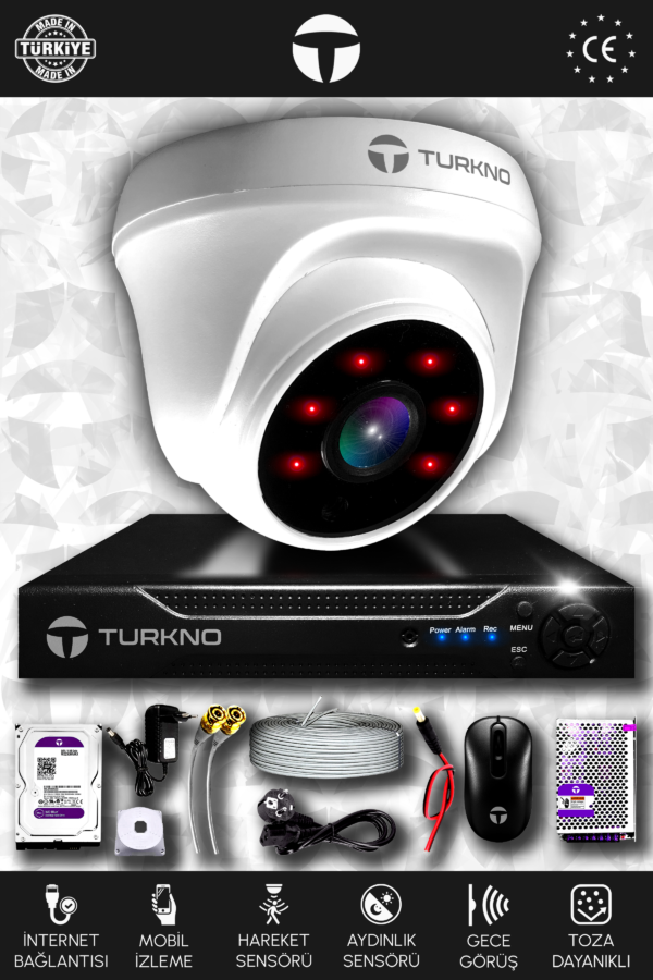 1 Kameralı Domia 1 İç Kamera Set 2 TB HDD Full HD Gece Görüşlü Güvenlik Kamerası Sistemi
