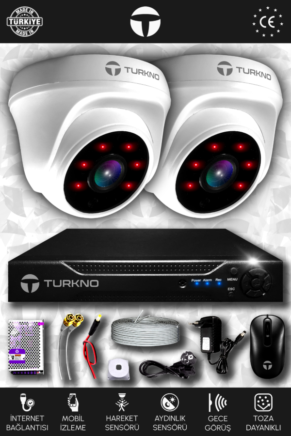 2 Kameralı Domia 2 İç Kamera Set HDD'siz Full HD Gece Görüşlü Güvenlik Kamerası Sistemi