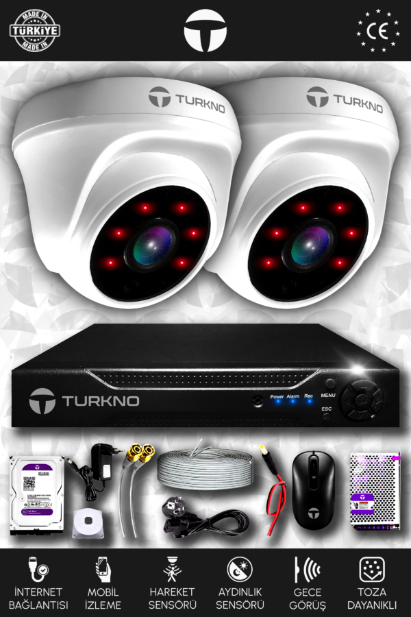 2 Kameralı Domia 2 İç Kamera Set 320 GB HDD Full HD Gece Görüşlü Güvenlik Kamerası Sistemi