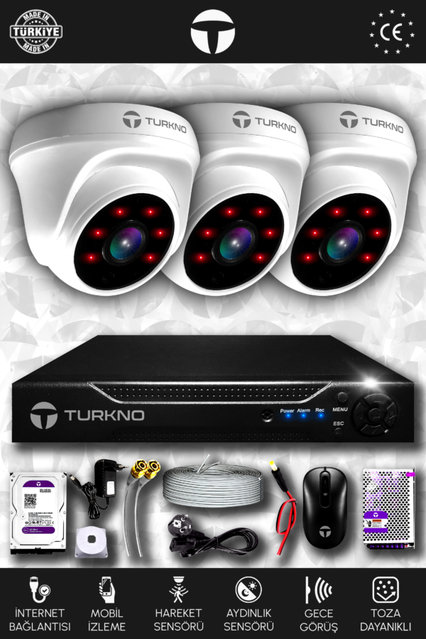 3 Kameralı Domia 3 İç Kamera Set 2 TB HDD Full HD Gece Görüşlü Güvenlik Kamerası Sistemi