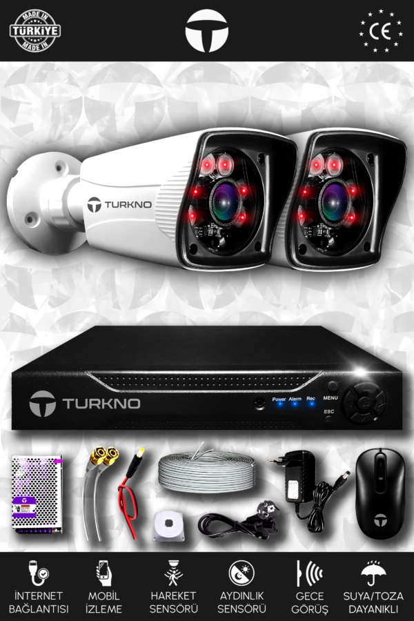 2 Kameralı Karia 2 Dış Kamera Set HDD'siz Full HD Gece Görüşlü Güvenlik Kamerası Sistemi