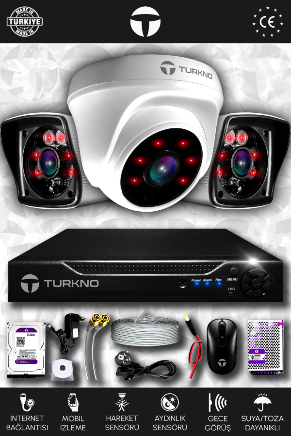 3 Kameralı Karia 1 İç Kamera Set 320 GB HDD Full HD Gece Görüşlü Güvenlik Kamerası Sistemi