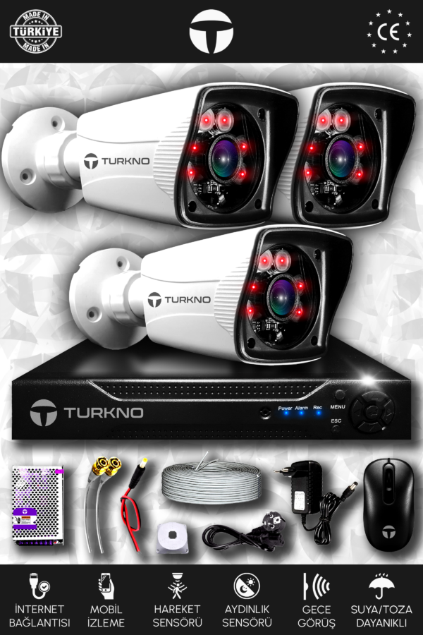 3 Kameralı Karia 3 Dış Kamera Set HDD'siz Full HD Gece Görüşlü Güvenlik Kamerası Sistemi