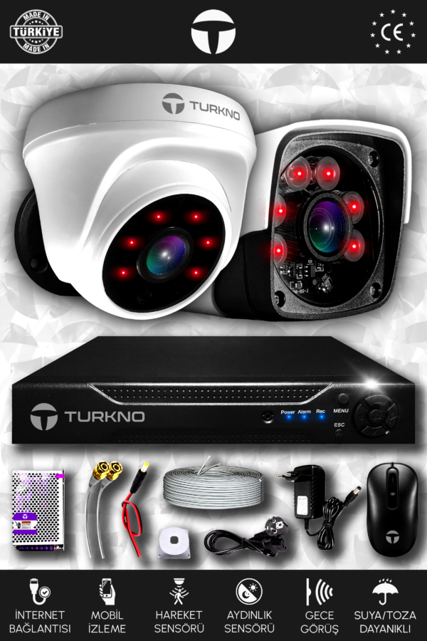 2 Kameralı Pania 1 İç Kamera Set HDD'siz Full HD Gece Görüşlü Güvenlik Kamerası Sistemi