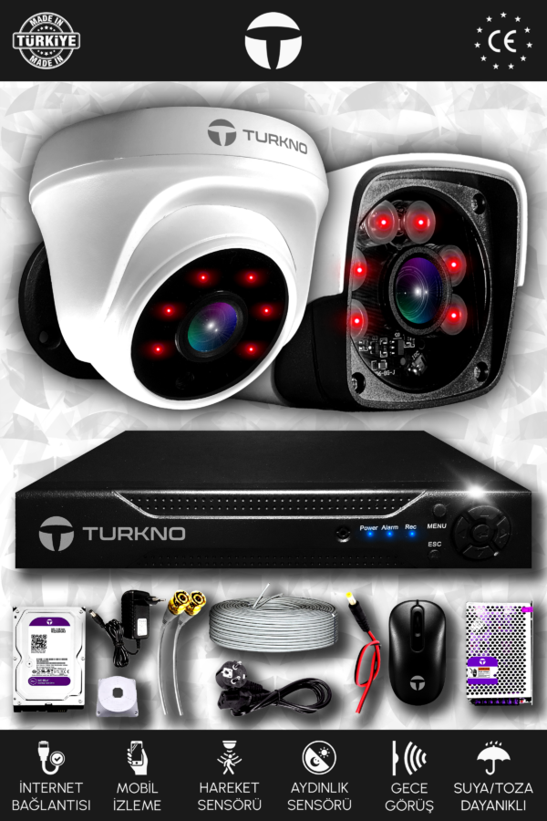 2 Kameralı Pania 1 İç Kamera Set 1 TB HDD Full HD Gece Görüşlü Güvenlik Kamerası Sistemi