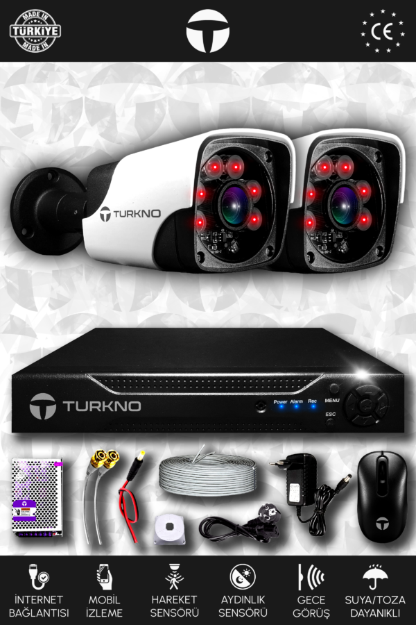 2 Kameralı Pania 2 Dış Kamera Set HDD'siz Full HD Gece Görüşlü Güvenlik Kamerası Sistemi