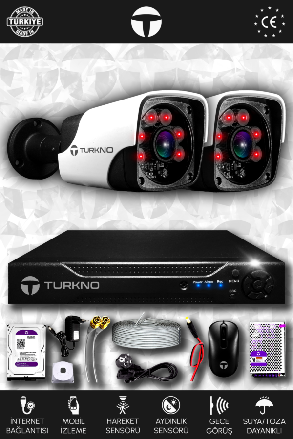 2 Kameralı Pania 2 Dış Kamera Set 2 TB HDD Full HD Gece Görüşlü Güvenlik Kamerası Sistemi