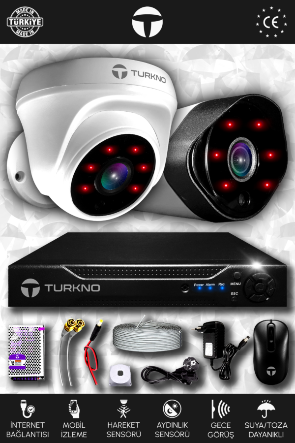 2 Kameralı Galia 1 İç Kamera Set HDD'siz Full HD Gece Görüşlü Güvenlik Kamerası Sistemi