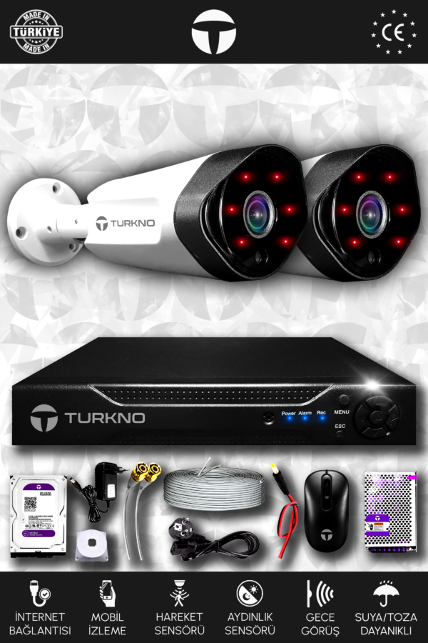 2 Kameralı Galia 2 Dış Kamera Set 1 TB HDD Full HD Gece Görüşlü Güvenlik Kamerası Sistemi