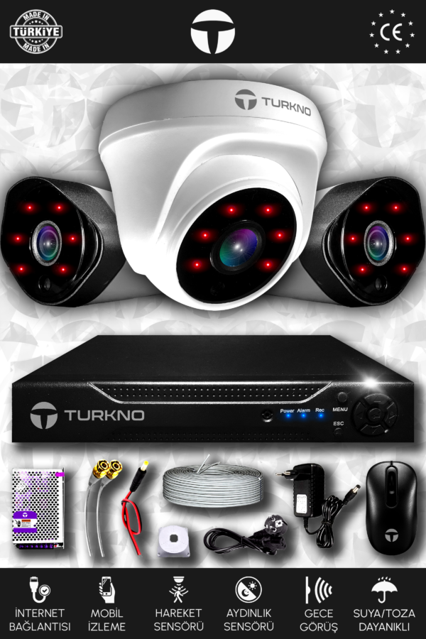 3 Kameralı Galia 1 İç Kamera Set HDD'siz Full HD Gece Görüşlü Güvenlik Kamerası Sistemi