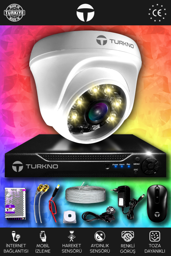 1 Kameralı Domie 1 İç Kamera Set HDD'siz Full HD Renkli Gece Görüşlü Güvenlik Kamerası Sistemi
