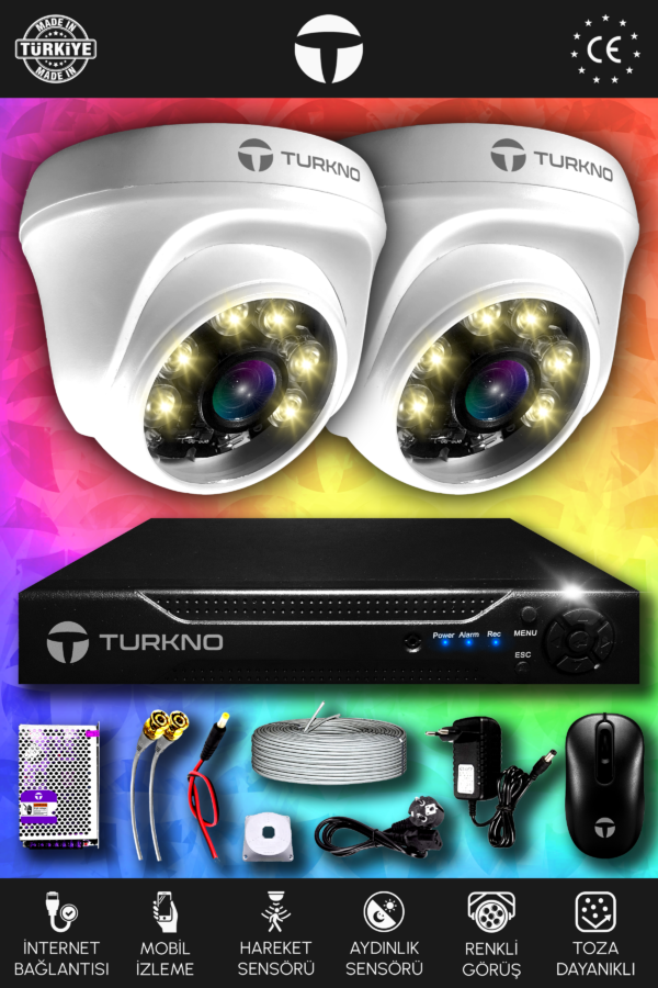2 Kameralı Domie 2 İç Kamera Set 320 GB HDD Full HD Renkli Gece Görüşlü Güvenlik Kamerası Sistemi