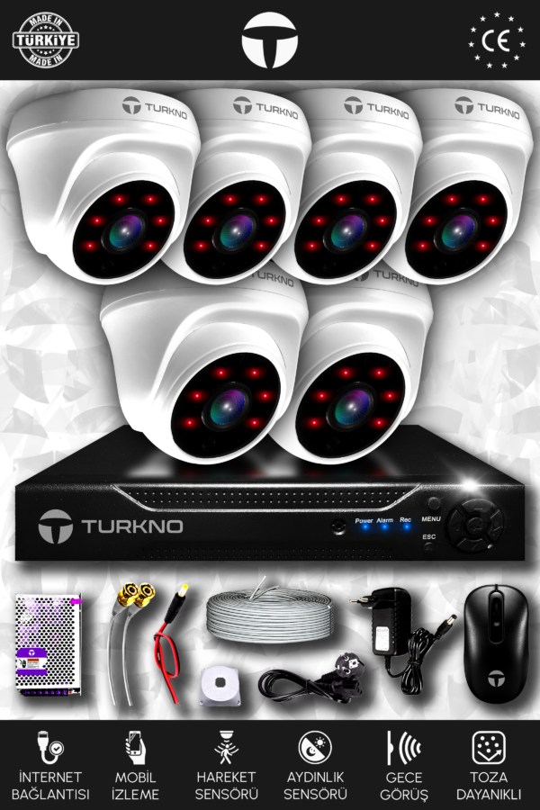 6 Kameralı Domia 6 İç Kamera Set HDD'siz Full HD Gece Görüşlü Güvenlik Kamerası Sistemi