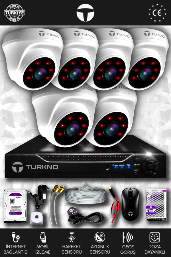 6 Kameralı Domia 6 İç Kamera Set 2 TB HDD Full HD Gece Görüşlü Güvenlik Kamerası Sistemi