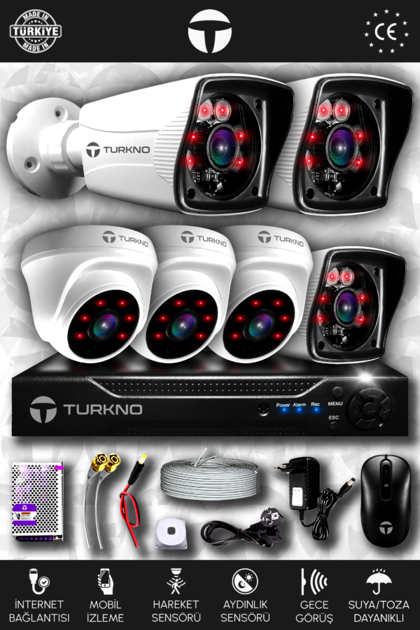 6 Kameralı Karia 3 İç Kamera Set HDD'siz Full HD Gece Görüşlü Güvenlik Kamerası Sistemi