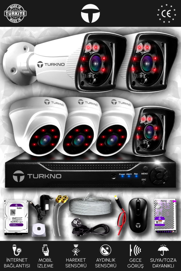 6 Kameralı Karia 3 İç Kamera Set 2 TB HDD Full HD Gece Görüşlü Güvenlik Kamerası Sistemi