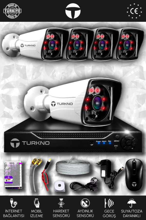 5 Kameralı Karia 5 Dış Kamera Set HDD'siz Full HD Gece Görüşlü Güvenlik Kamerası Sistemi