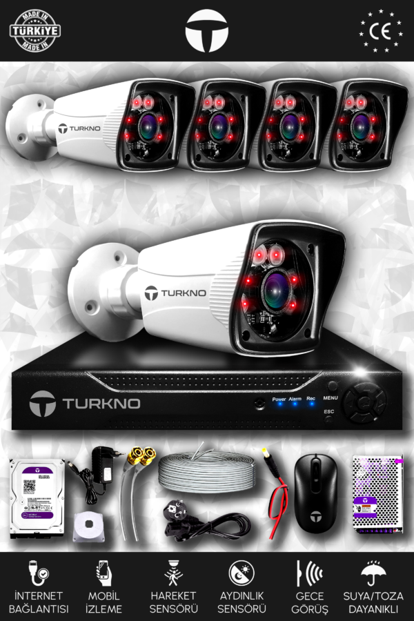 5 Kameralı Karia 5 Dış Kamera Set 2 TB HDD Full HD Gece Görüşlü Güvenlik Kamerası Sistemi