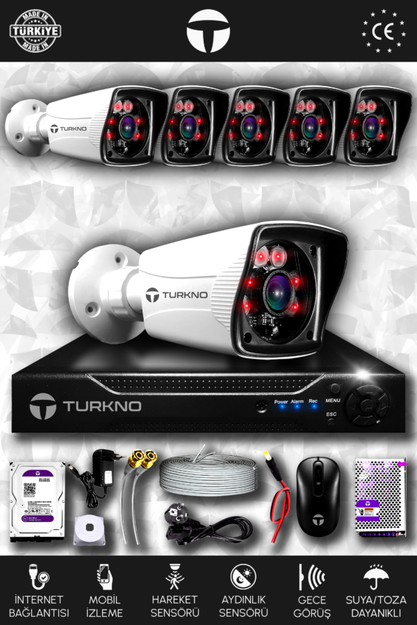 6 Kameralı Karia 6 Dış Kamera Set 2 TB HDD Full HD Gece Görüşlü Güvenlik Kamerası Sistemi