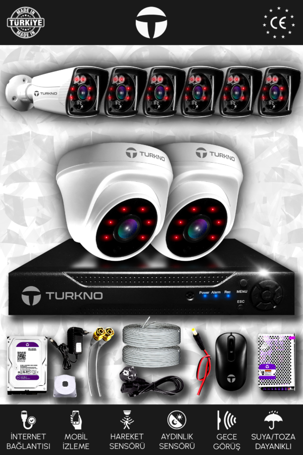 8 Kameralı Karia 2 İç Kamera Set 320 GB HDD Full HD Gece Görüşlü Güvenlik Kamerası Sistemi