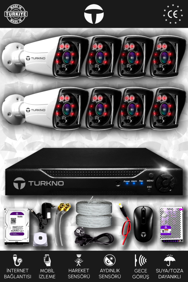 8 Kameralı Karia 8 Dış Kamera Set 1 TB HDD Full HD Gece Görüşlü Güvenlik Kamerası Sistemi