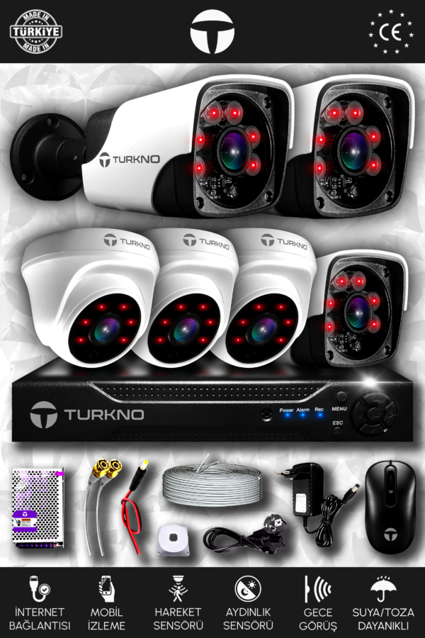 6 Kameralı Pania 3 İç Kamera Set HDD'siz Full HD Gece Görüşlü Güvenlik Kamerası Sistemi