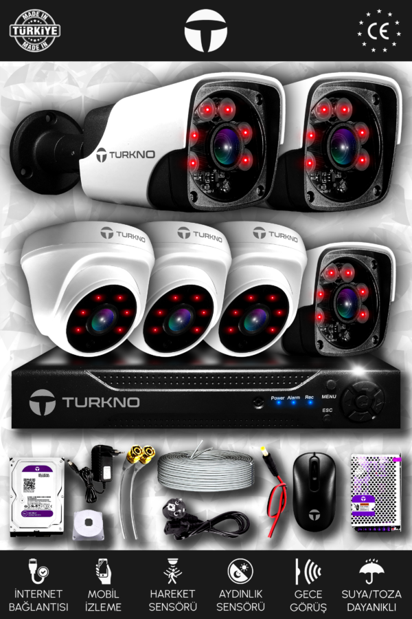 6 Kameralı Pania 3 İç Kamera Set 2 TB HDD Full HD Gece Görüşlü Güvenlik Kamerası Sistemi