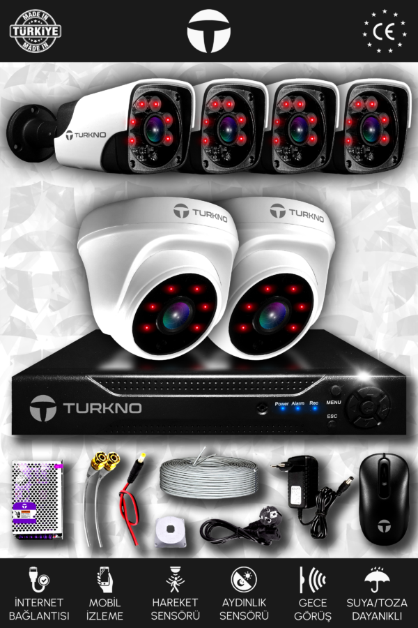6 Kameralı Pania 2 İç Kamera Set HDD'siz Full HD Gece Görüşlü Güvenlik Kamerası Sistemi
