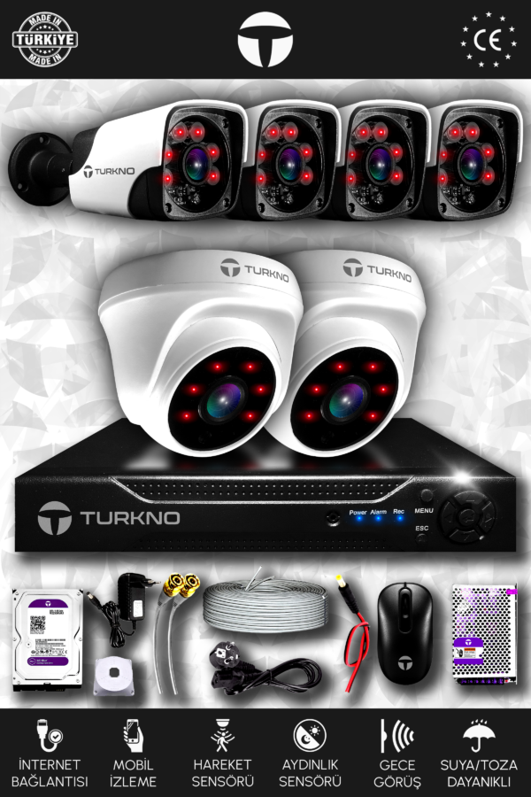 6 Kameralı Pania 2 İç Kamera Set 1 TB HDD Full HD Gece Görüşlü Güvenlik Kamerası Sistemi
