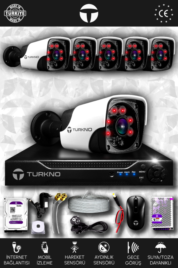 6 Kameralı Pania 6 Dış Kamera Set 2 TB HDD Full HD Gece Görüşlü Güvenlik Kamerası Sistemi