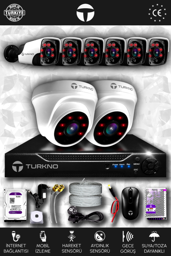 8 Kameralı Pania 2 İç Kamera Set 1 TB HDD Full HD Gece Görüşlü Güvenlik Kamerası Sistemi