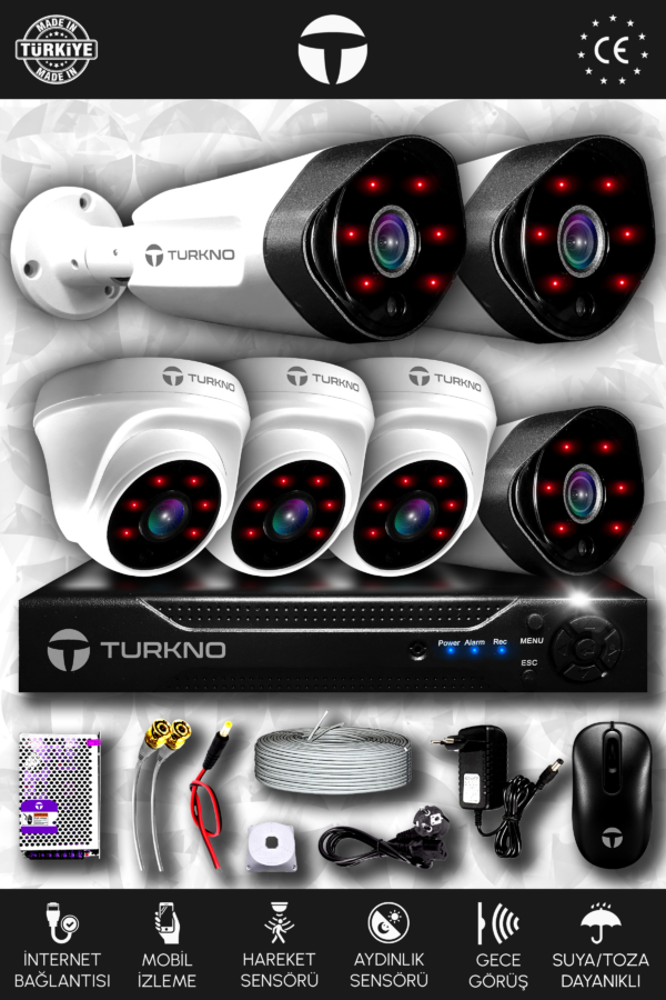 6 Kameralı Galia 3 İç Kamera Set HDD'siz Full HD Gece Görüşlü Güvenlik Kamerası Sistemi