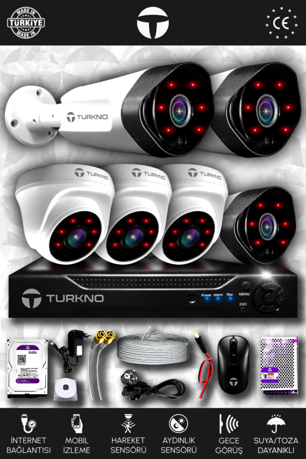 6 Kameralı Galia 3 İç Kamera Set 2 TB HDD Full HD Gece Görüşlü Güvenlik Kamerası Sistemi
