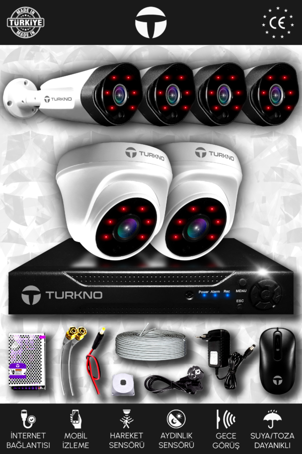 6 Kameralı Galia 2 İç Kamera Set HDD'siz Full HD Gece Görüşlü Güvenlik Kamerası Sistemi