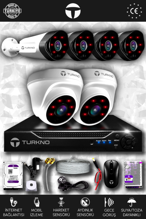 6 Kameralı Galia 2 İç Kamera Set 1 TB HDD Full HD Gece Görüşlü Güvenlik Kamerası Sistemi