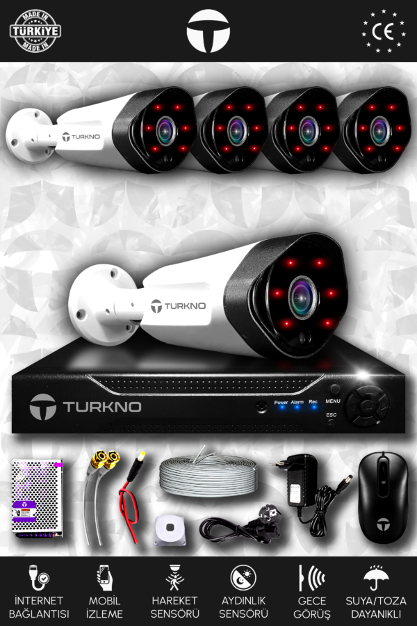 5 Kameralı Galia 5 Dış Kamera Set HDD'siz Full HD Gece Görüşlü Güvenlik Kamerası Sistemi