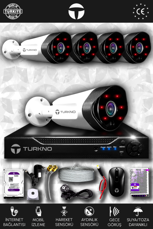 5 Kameralı Galia 5 Dış Kamera Set 500 GB HDD Full HD Gece Görüşlü Güvenlik Kamerası Sistemi