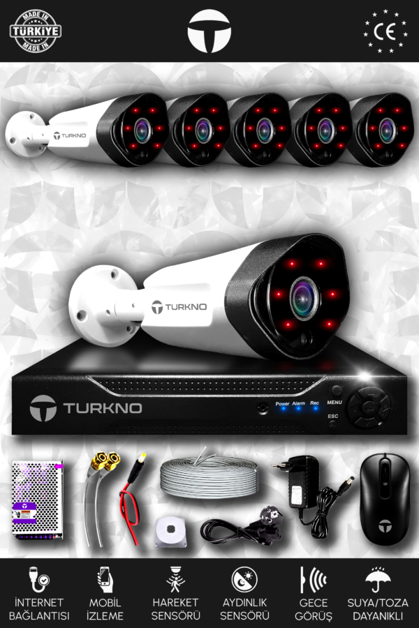 6 Kameralı Galia 6 Dış Kamera Set HDD'siz Full HD Gece Görüşlü Güvenlik Kamerası Sistemi