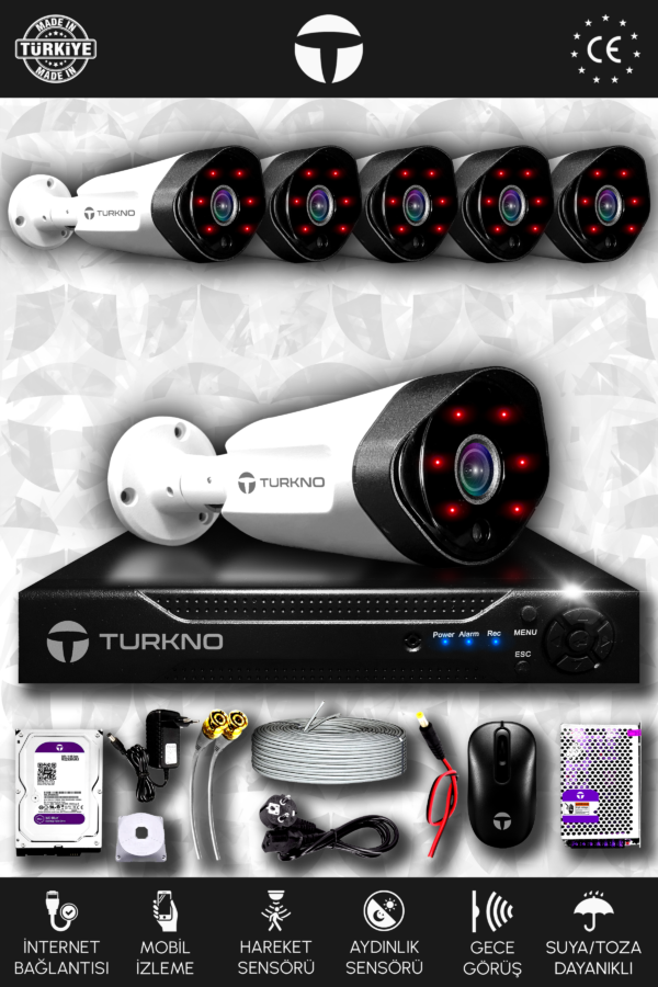 6 Kameralı Galia 6 Dış Kamera Set 2 TB HDD Full HD Gece Görüşlü Güvenlik Kamerası Sistemi