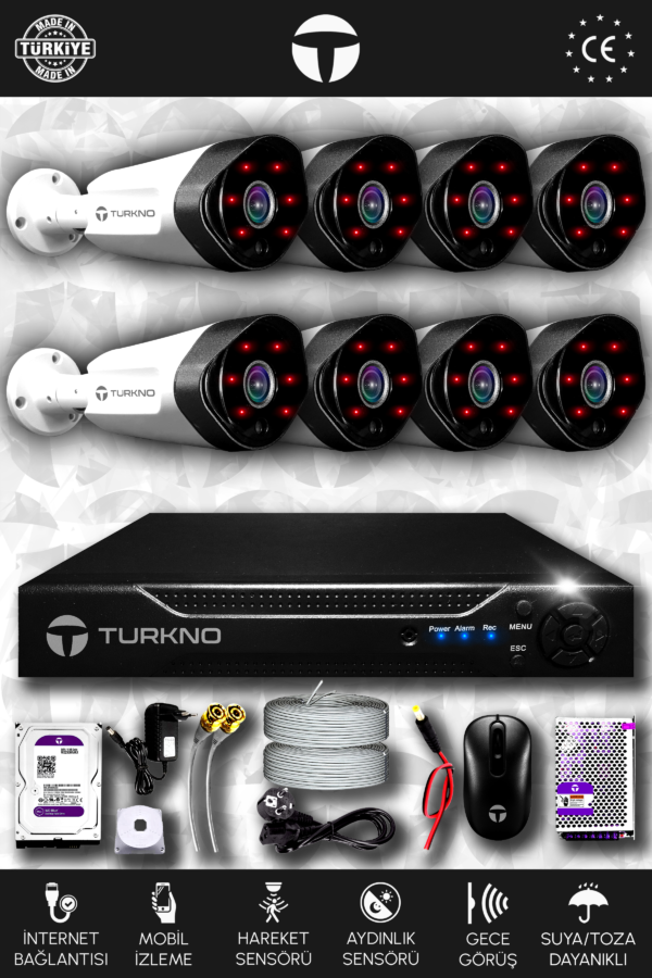8 Kameralı Galia 8 Dış Kamera Set 2 TB HDD Full HD Gece Görüşlü Güvenlik Kamerası Sistemi