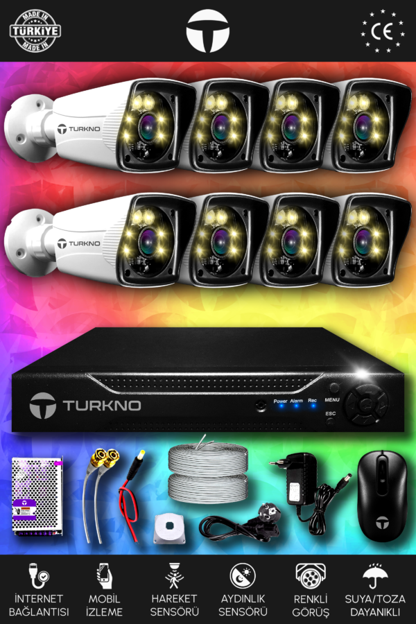 8 Kameralı Karie 8 Dış Kamera Set HDD'siz Full HD Renkli Gece Görüşlü Güvenlik Kamerası Sistemi