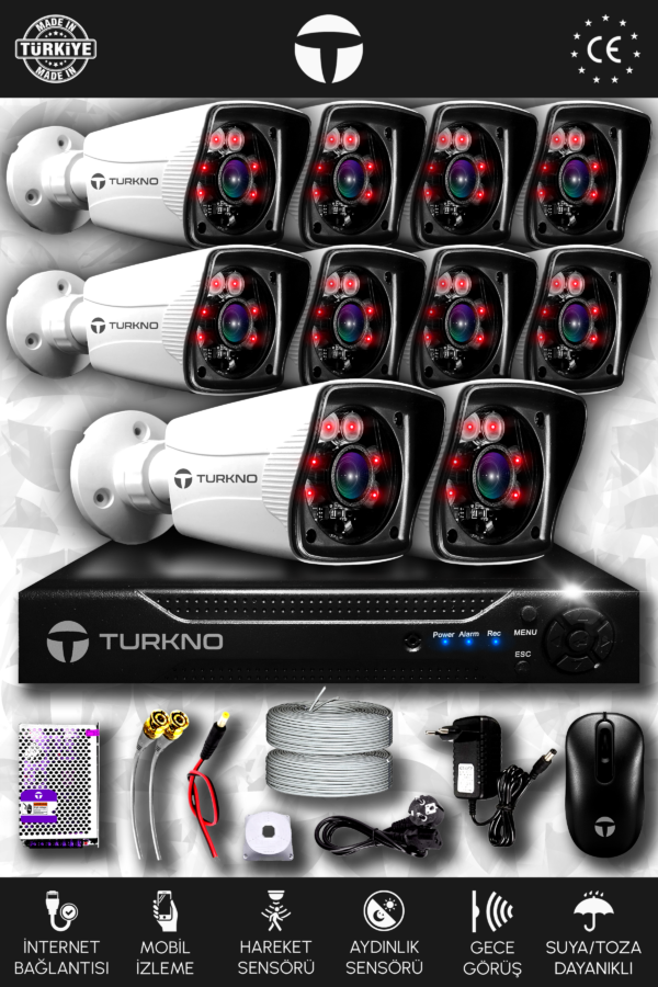 10 Kameralı Karia 10 Dış Kamera Set HDD'siz Full HD Gece Görüşlü Güvenlik Kamerası Sistemi