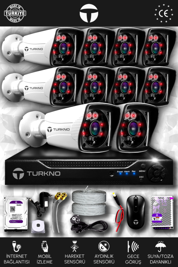 10 Kameralı Karia 10 Dış Kamera Set 2 TB HDD Full HD Gece Görüşlü Güvenlik Kamerası Sistemi