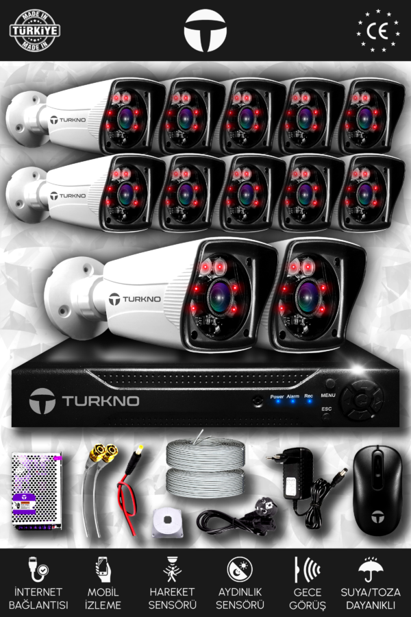 12 Kameralı Karia 12 Dış Kamera Set HDD'siz Full HD Gece Görüşlü Güvenlik Kamerası Sistemi